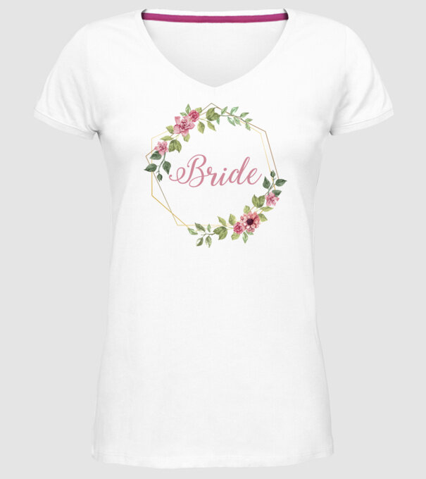 BRIDE pink floral model alb pe tricou
