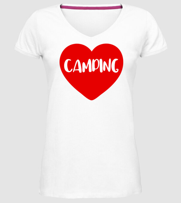 Camping heart model alb pe tricou