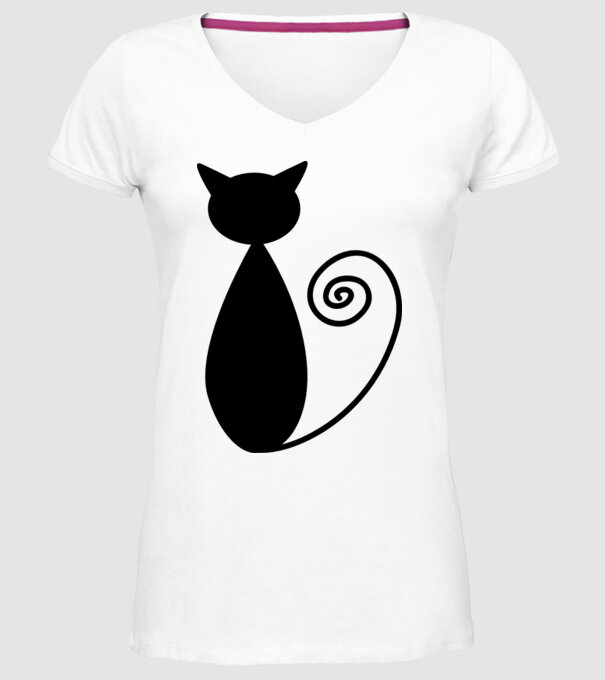 Siluetă pisică model alb pe tricou