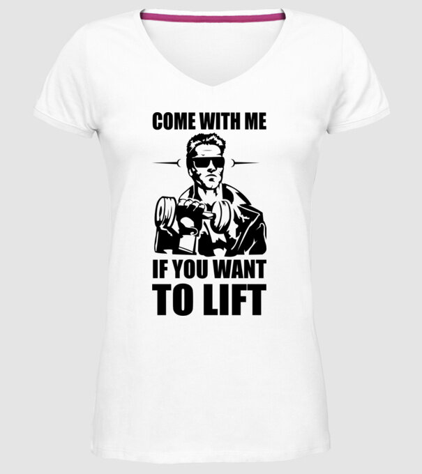 come with me arnold model alb pe tricou