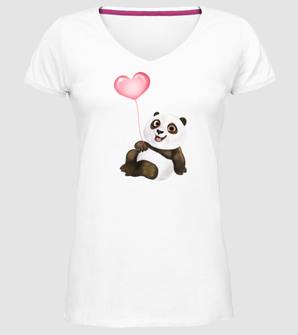 Cute panda with heart model alb pe tricou
