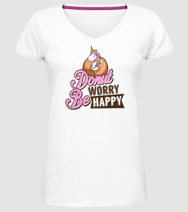 Donut worry be happy model alb pe tricou