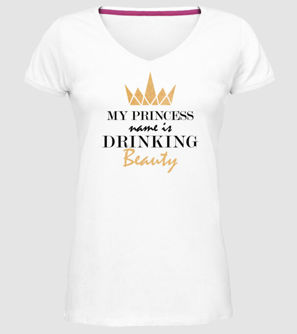 Drinking beauty gold model alb pe tricou