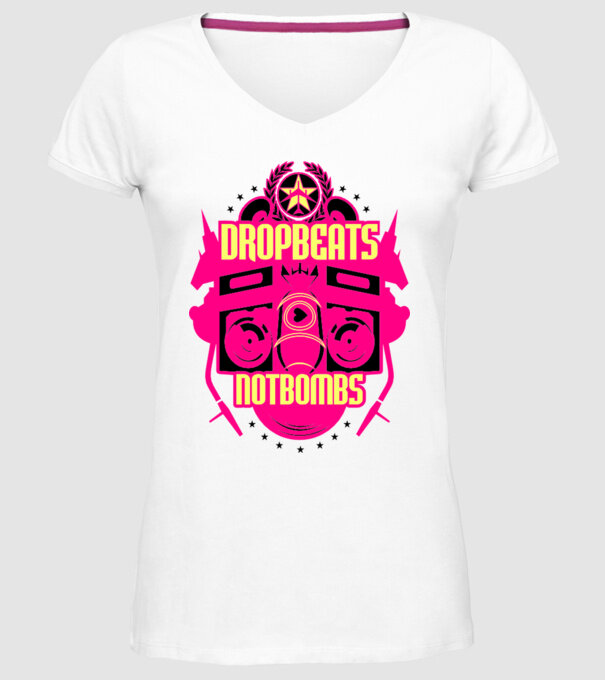 Drop Beats Not Bombs model alb pe tricou
