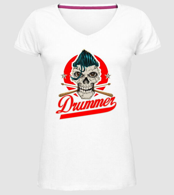 Drummer model alb pe tricou
