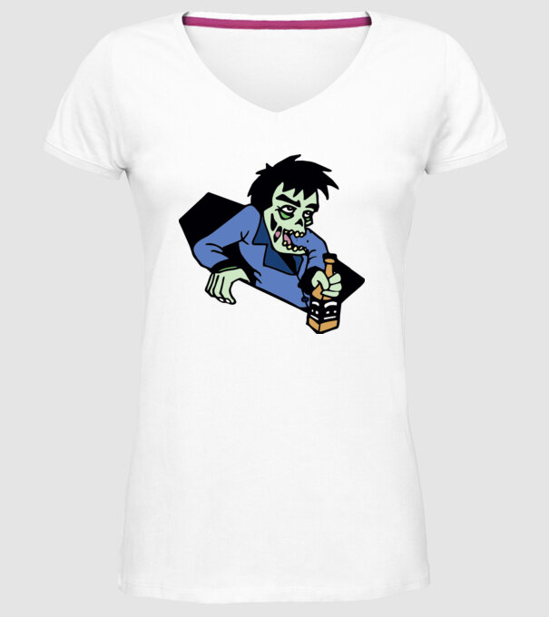 Drunk Zombie model alb pe tricou