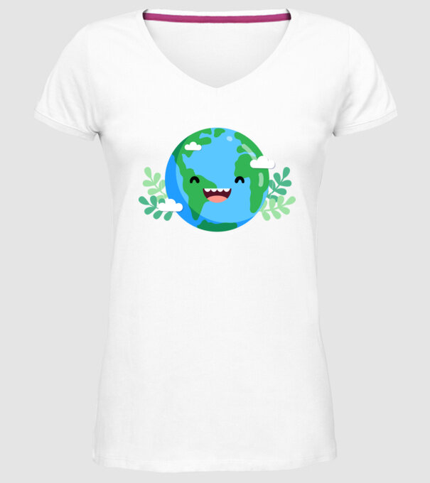 Earth smiley model alb pe tricou