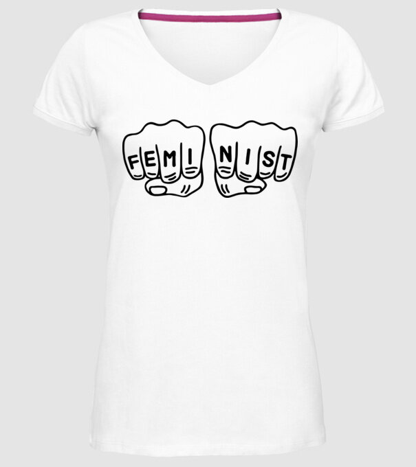 Feminist model alb pe tricou