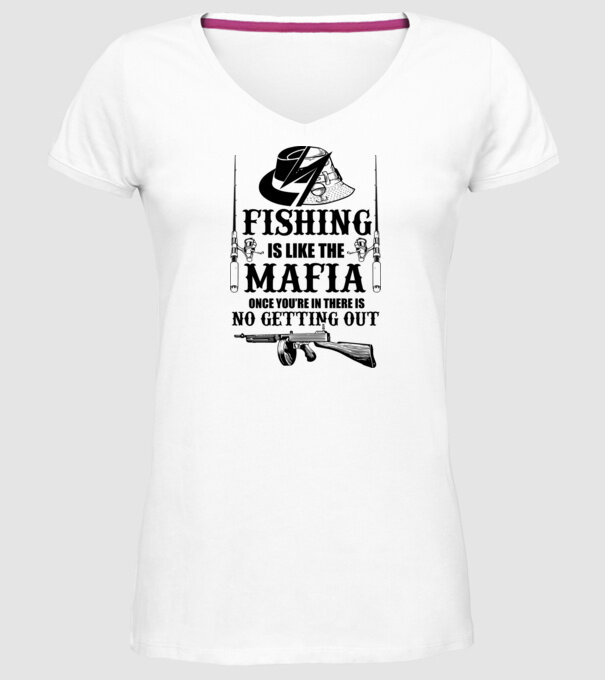Fishing is like mafia model alb pe tricou