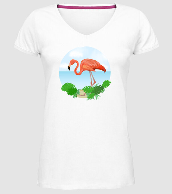 Flamingo model alb pe tricou