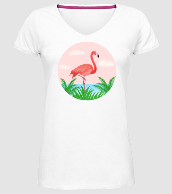 Flamingo model alb pe tricou
