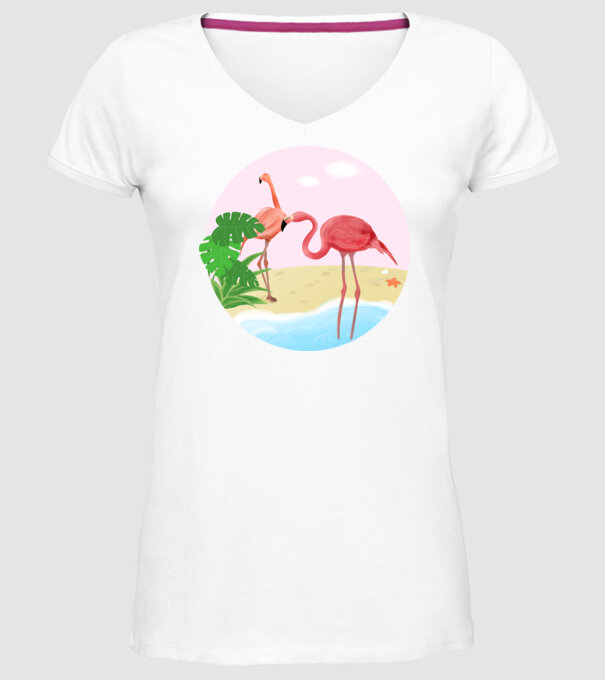 Flamingo model alb pe tricou