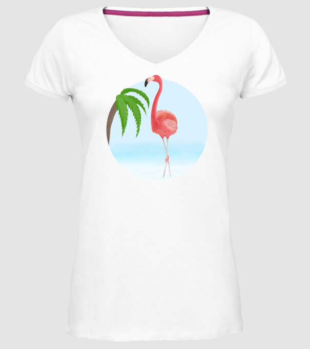 Flamingo model alb pe tricou