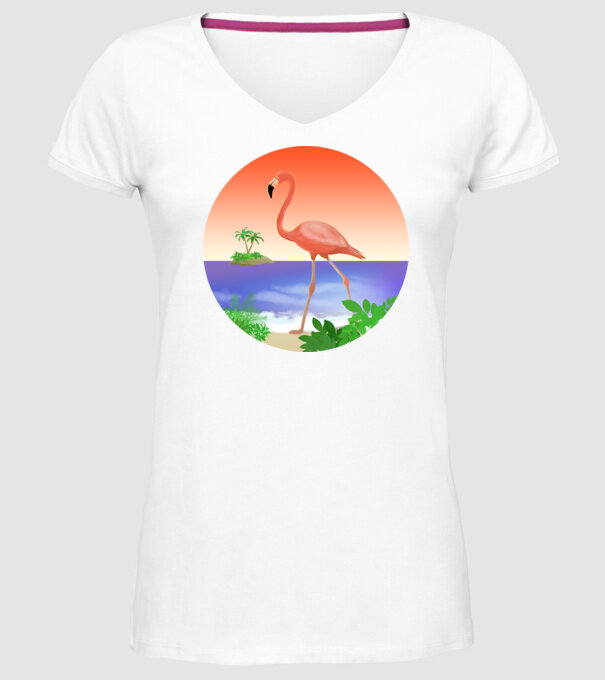 Flamingo model alb pe tricou
