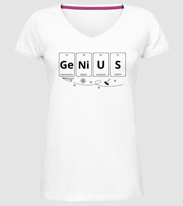 Genius periodic model alb pe tricou