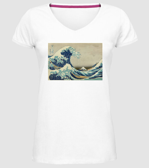 Great Wave of Kanagawa mască model alb pe tricou