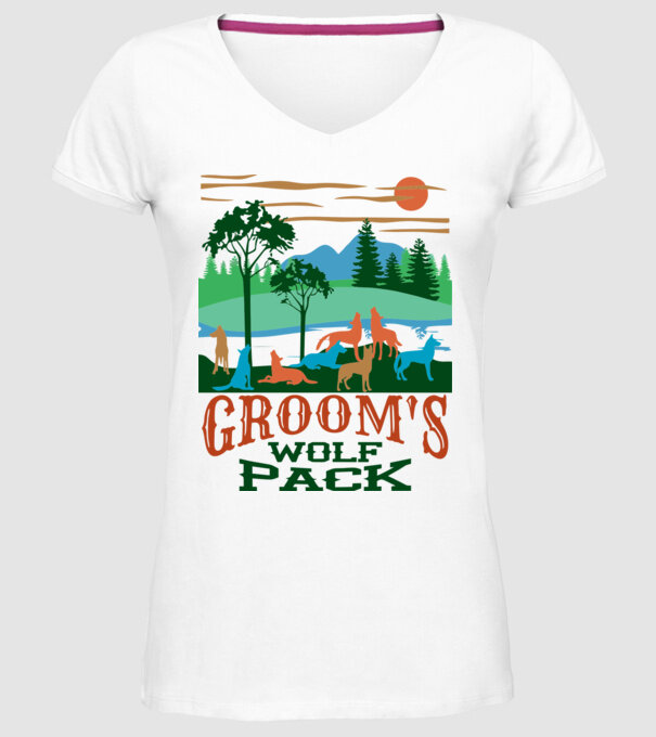 Grooms wolf pack model alb pe tricou
