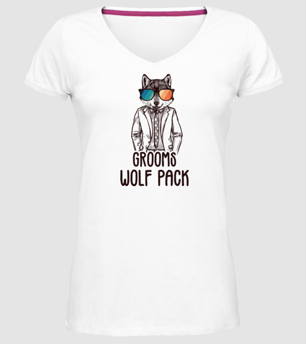 Grooms wolf pack model alb pe tricou