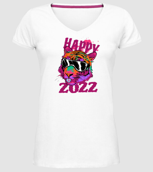 Happy 2022 tiger model alb pe tricou