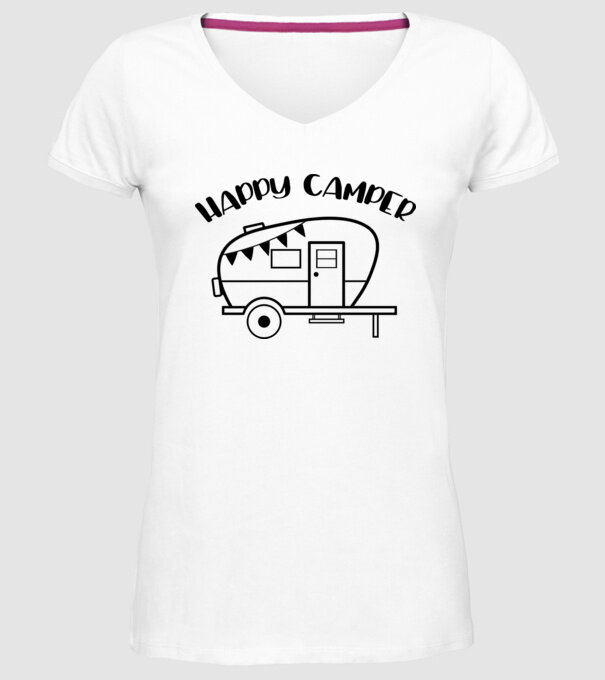 Happy camper model alb pe tricou