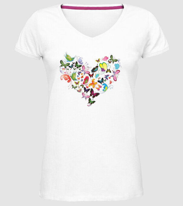 Butterfly Heart model alb pe tricou