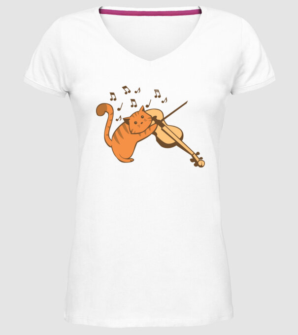 Pisică cântă la vioară model alb pe tricou
