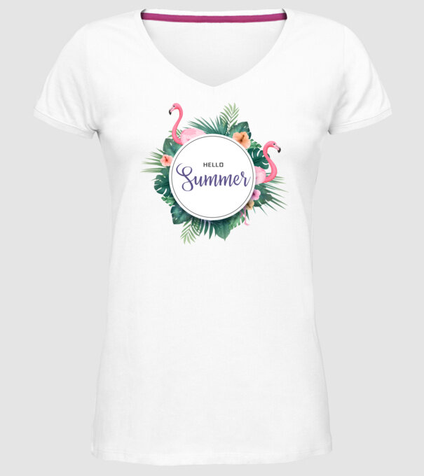 Hello summer model alb pe tricou