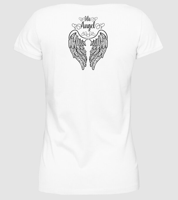 His Angel model alb pe tricou