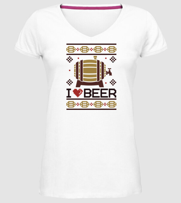 I love beer ugly sweater model alb pe tricou