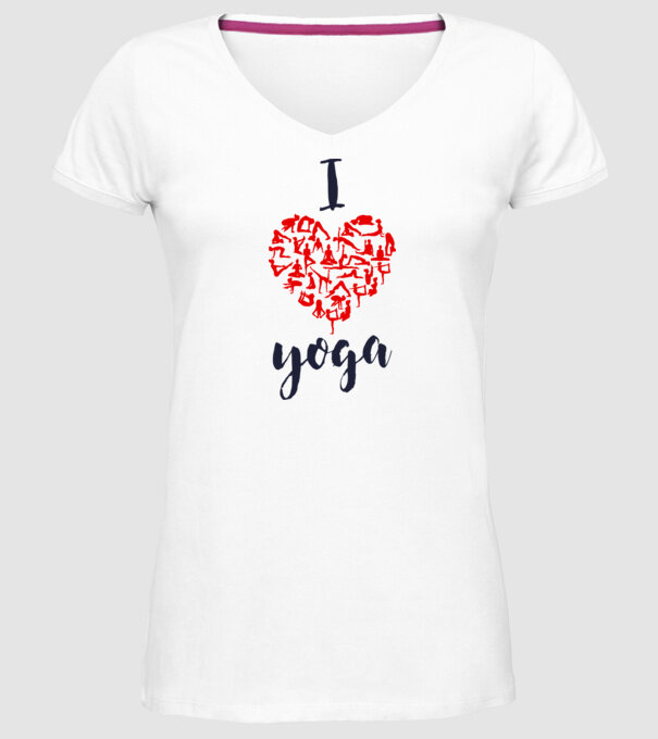 I love yoga model alb pe tricou