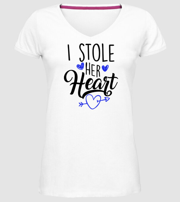 Cuplu I stole her heart model alb pe tricou