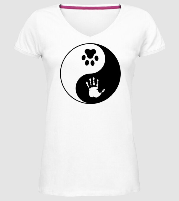 Yin-Yang Dog model alb pe tricou