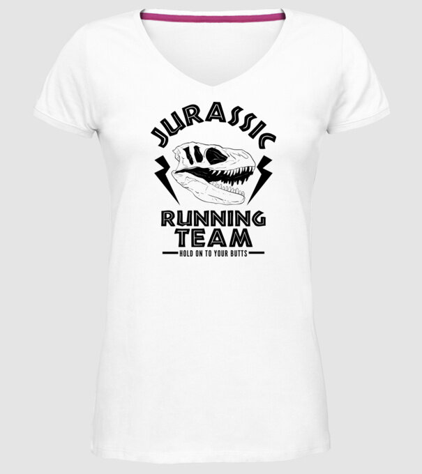 Jurassic running team model alb pe tricou