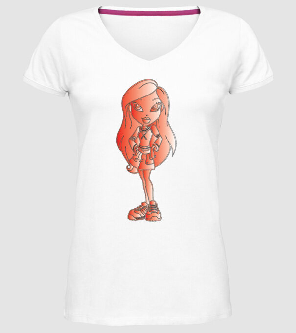fetiță model alb pe tricou