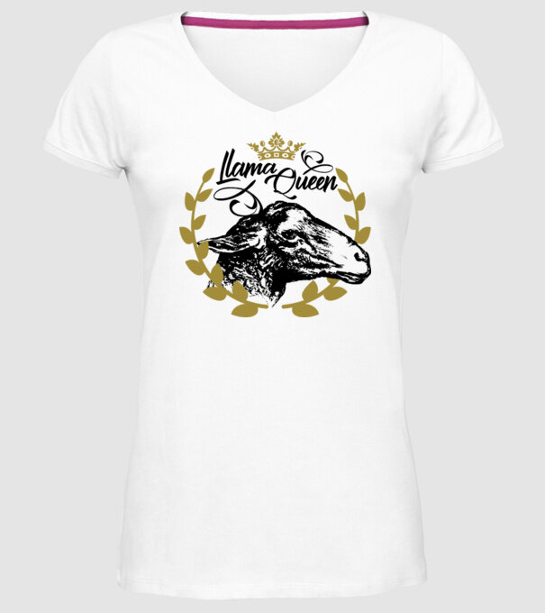 Lama Queen model alb pe tricou
