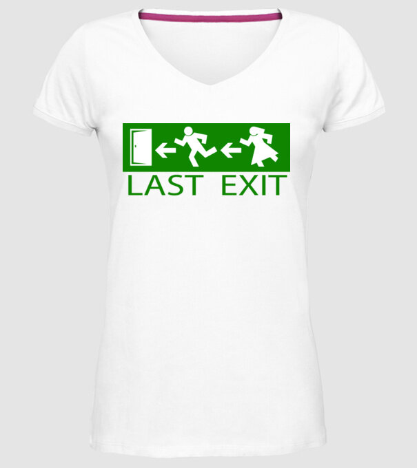 Last Exit model alb pe tricou