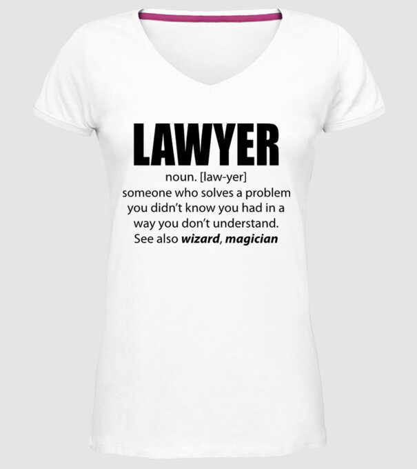 Lawyer - definiție avocat model alb pe tricou