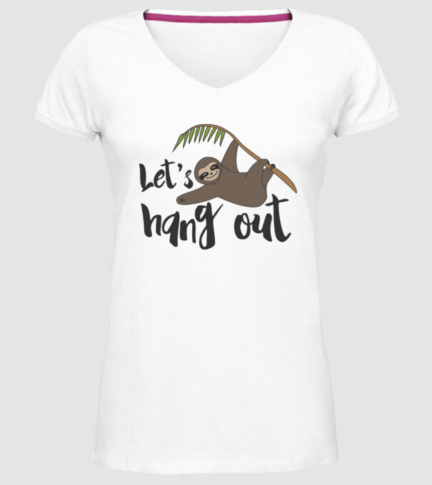 'Let''s hang out sloth' model alb pe tricou