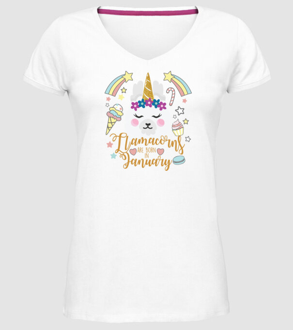 Llamacorns are born in January model alb pe tricou
