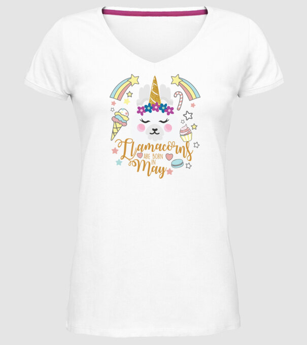 Llamacorns are born in May model alb pe tricou