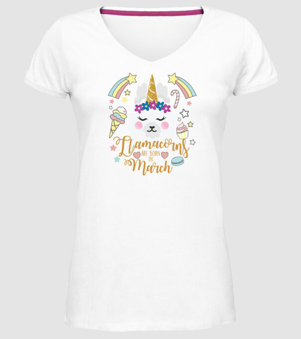 Llamacorns are born in March model alb pe tricou