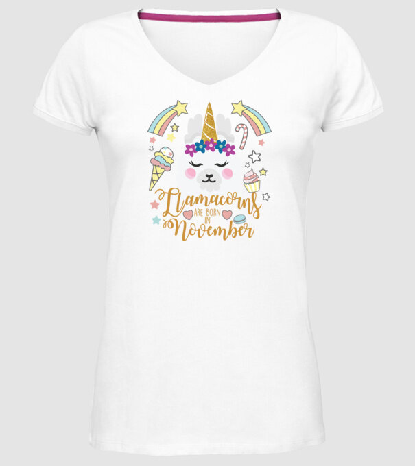 Llamacorns are born in November model alb pe tricou