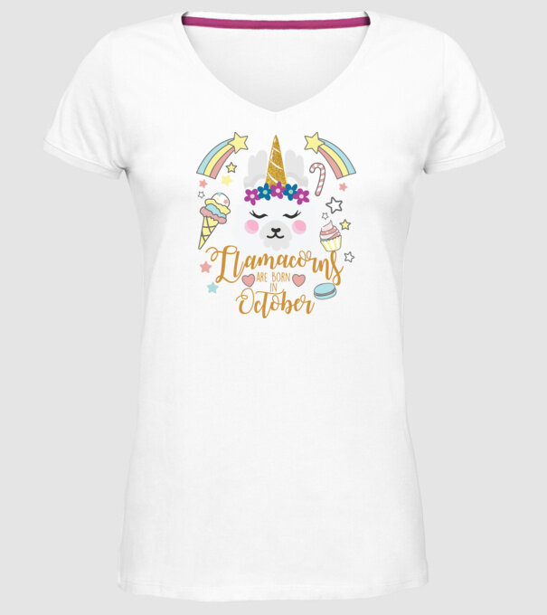 Llamacorns are born in October model alb pe tricou