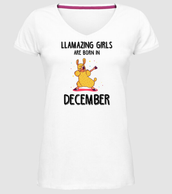 Llamazing girls are born in december black model alb pe tricou