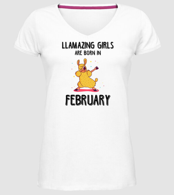 llamazing girls are born in february black model alb pe tricou