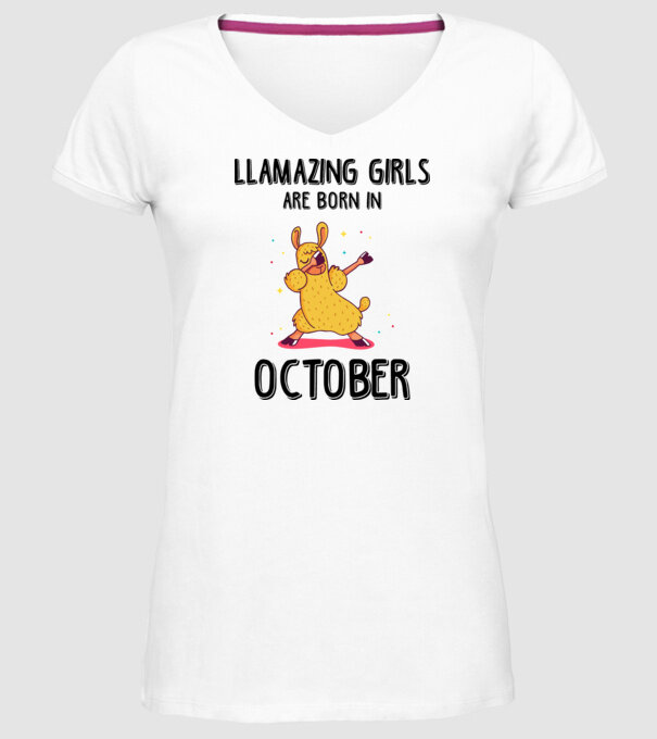 Llamazing girls are born in october black model alb pe tricou