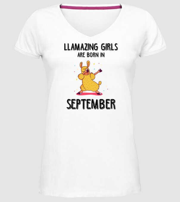 Llamazing girls are born in september black model alb pe tricou
