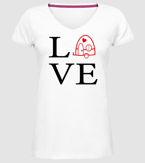 Love camping model alb pe tricou