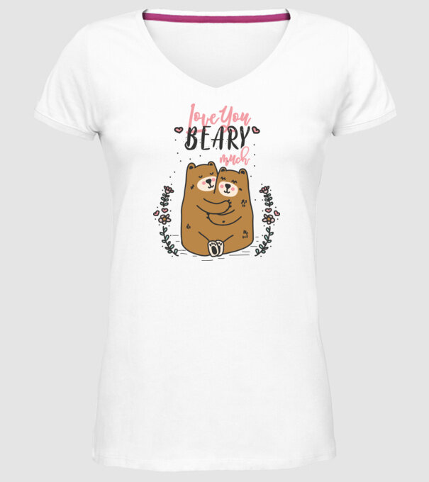 LoveU BEARY much model alb pe tricou