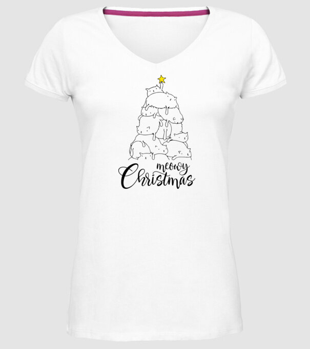 Meowy Christmas model alb pe tricou